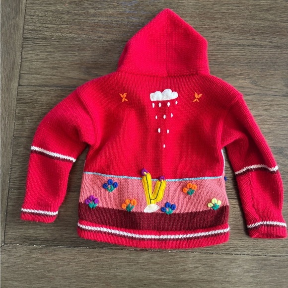 Kids Red Hooded Sweater with Embroidered Design - Picture 2 of 2